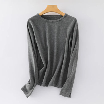 Damen Langarmshirt mit Rundhalsausschnitt und Zierknöpfen