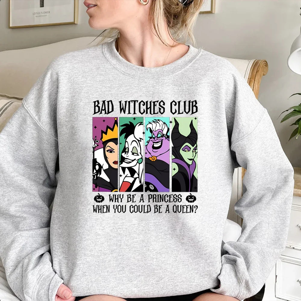 Women's Crew-Neck Sweatshirt with "Bad Witches Club" Print