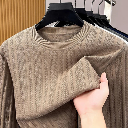 Men's Long-Sleeve Shirt Crew Neck Fine-Knit Ribbed Texture