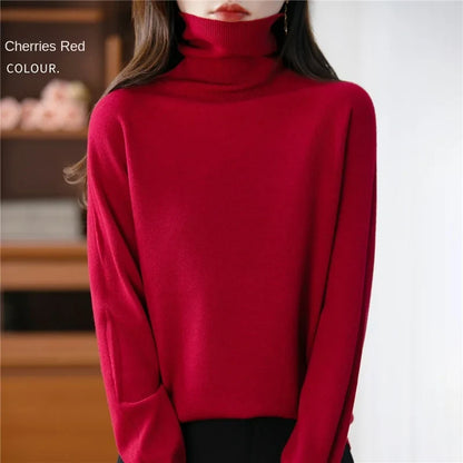 Women's long-sleeve turtleneck knitted sweater warm