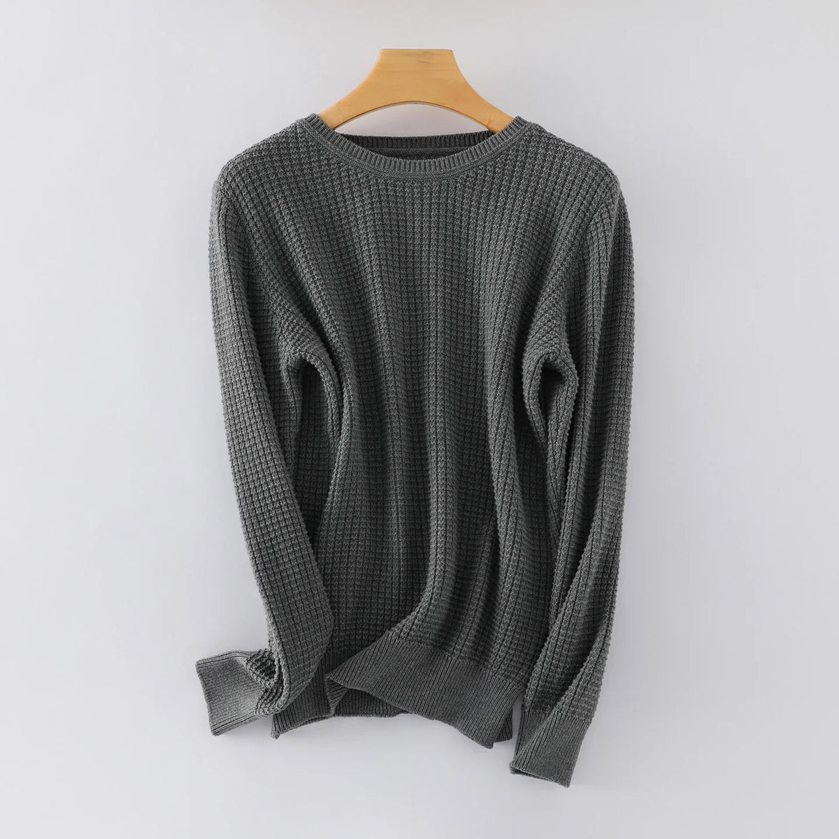 Women's Waffle-Knit Long-Sleeve Crewneck Basic Sweater