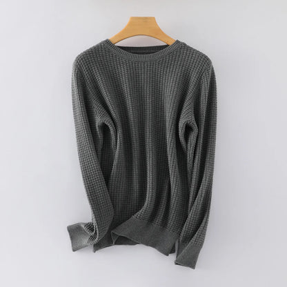 Women's Waffle-Knit Long-Sleeve Crewneck Basic Sweater