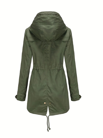 Women's jacket with hood and drawstring, khaki