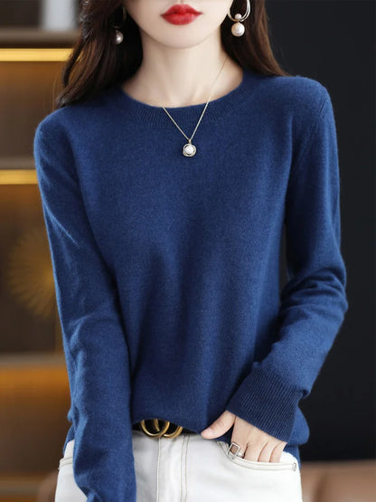 Damen Pullover Rundhals Langarm Feinstrick