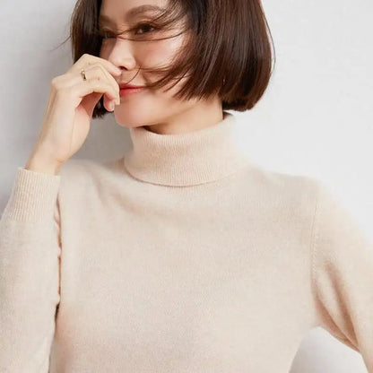 Women's long-sleeved turtleneck knitted sweater, warm, solid color