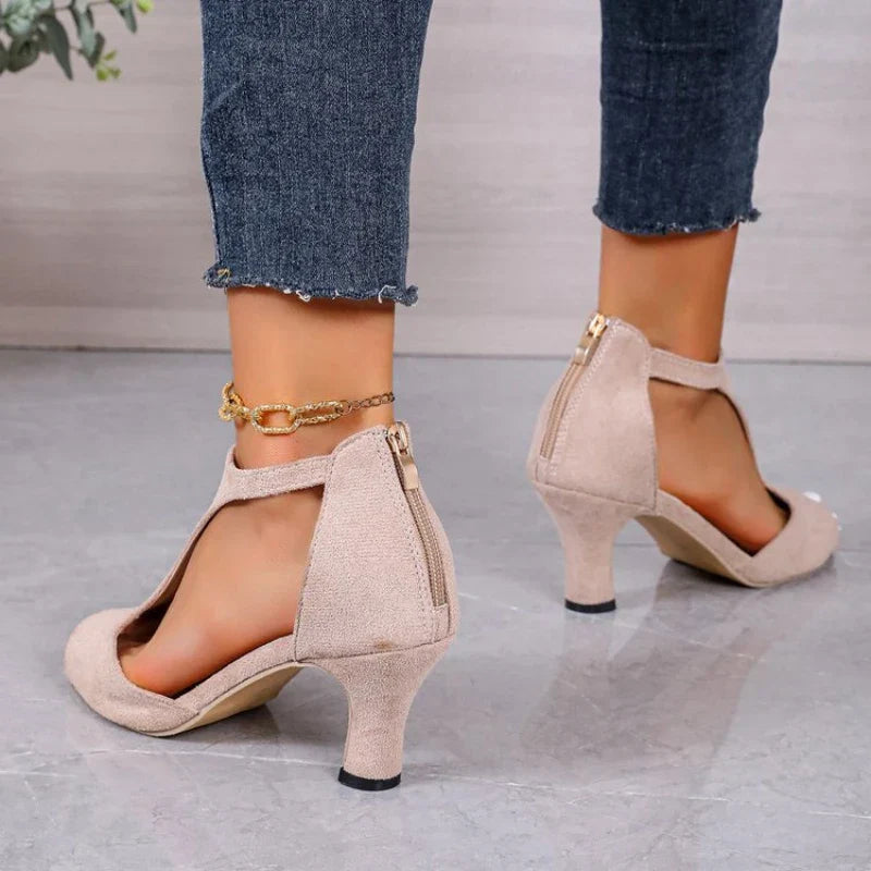 Women's high-heeled sandal with T-strap for elegant occasions and celebrations
