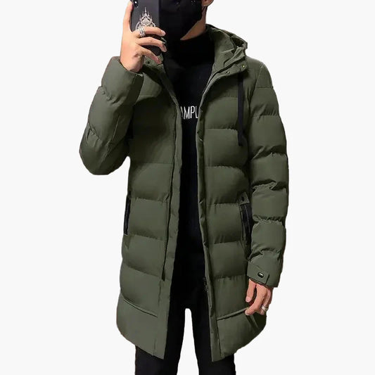 Men's Winter Quilted Coat with Hood – Fashionable, Mid-Length Outdoor Parka for Cold Days