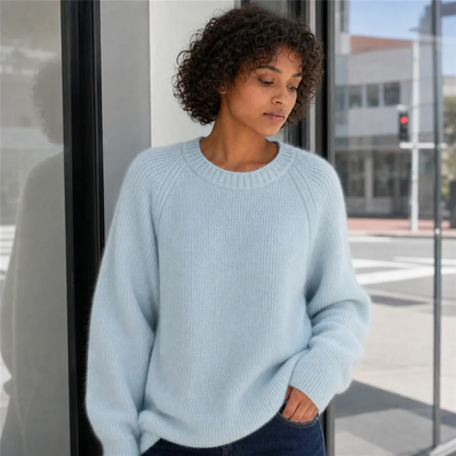 Women's Oversized Crewneck Knit Sweater with Raglan Sleeves