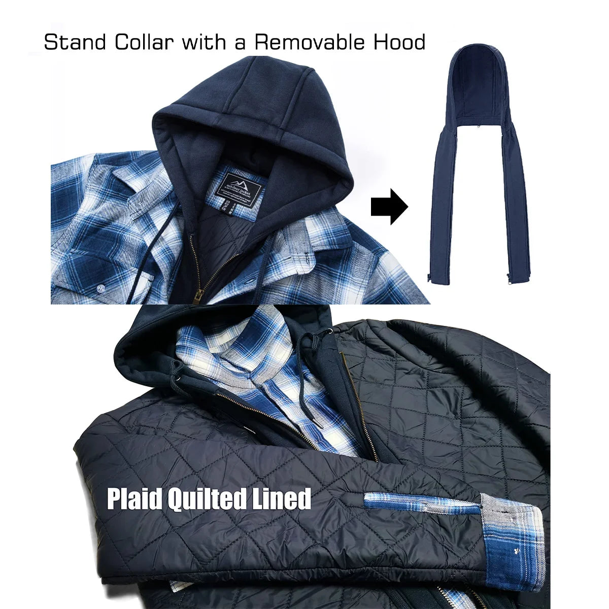 Men's plaid shirt jacket with hood, lined