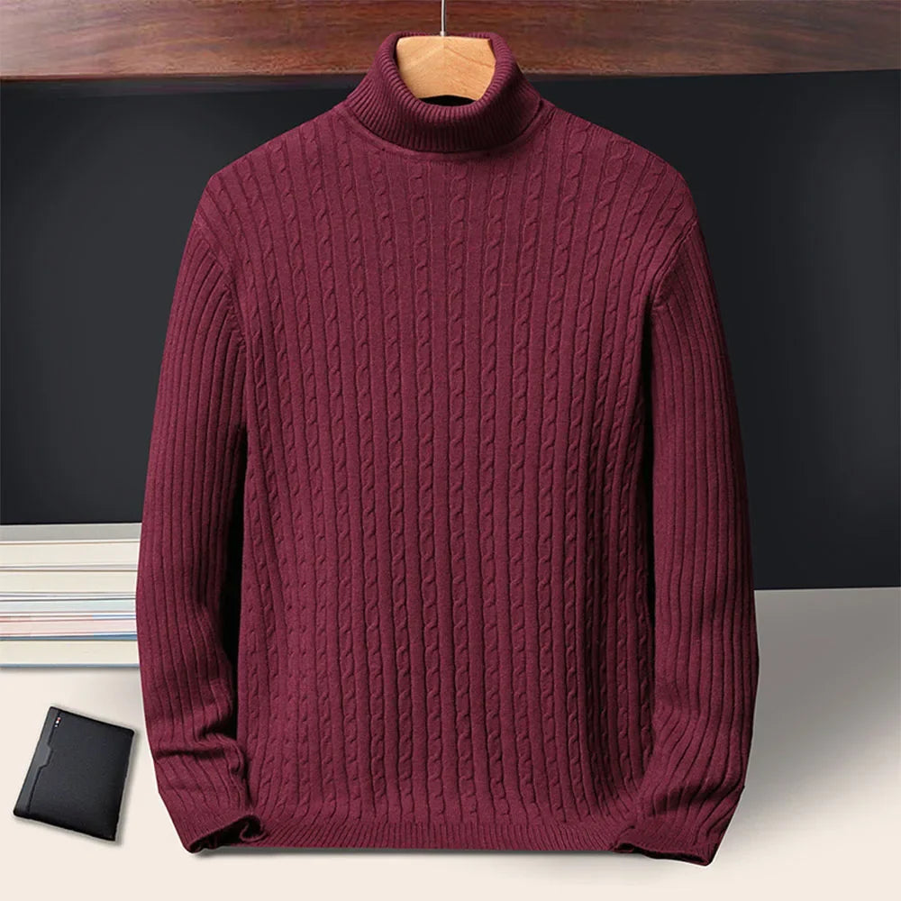 Cable-knit turtleneck sweater, knitted pullover for men
