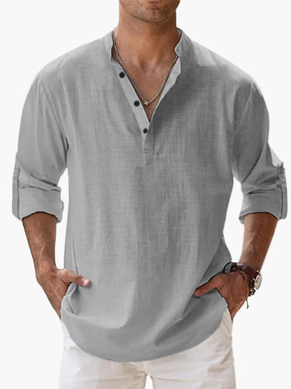 Men's Casual Shirt with V-Neck and Button Placket – Relaxed Style for Everyday Life & Vacation