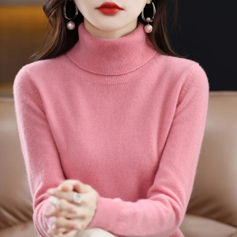 Women's turtleneck sweater made of soft material long sleeves in various colors