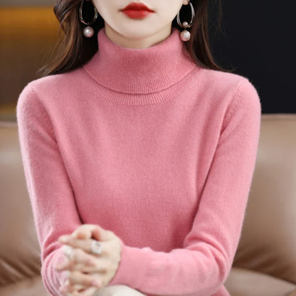 Women's turtleneck sweater made of soft material long sleeves in various colors