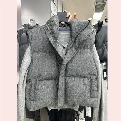 Women's Quilted Vest Gray High Collar Sleeveless Jacket