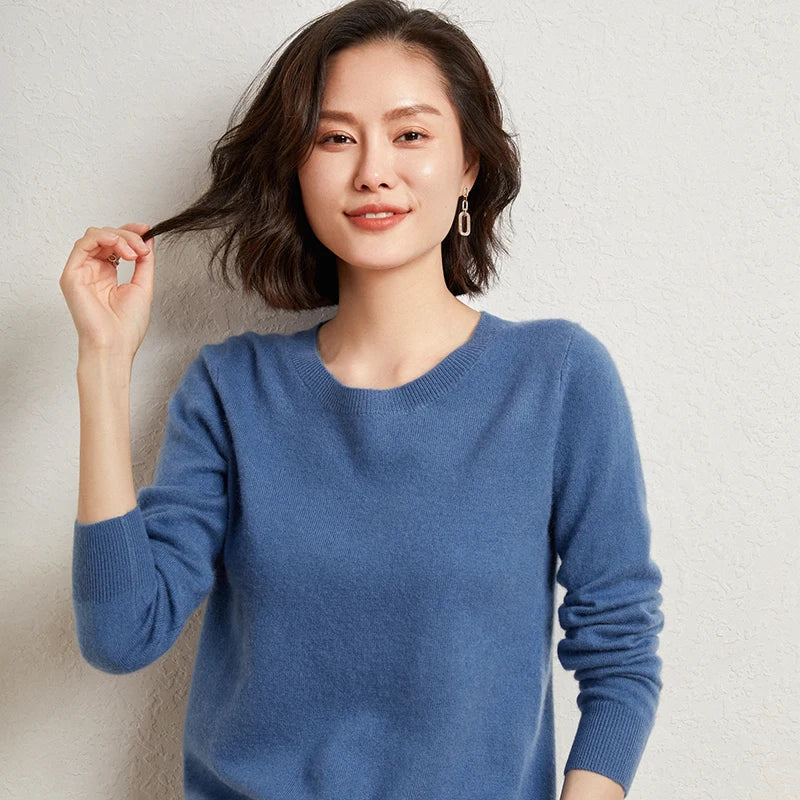 Women's Crew Neck Fine-Knit Long-Sleeve Sweatshirt