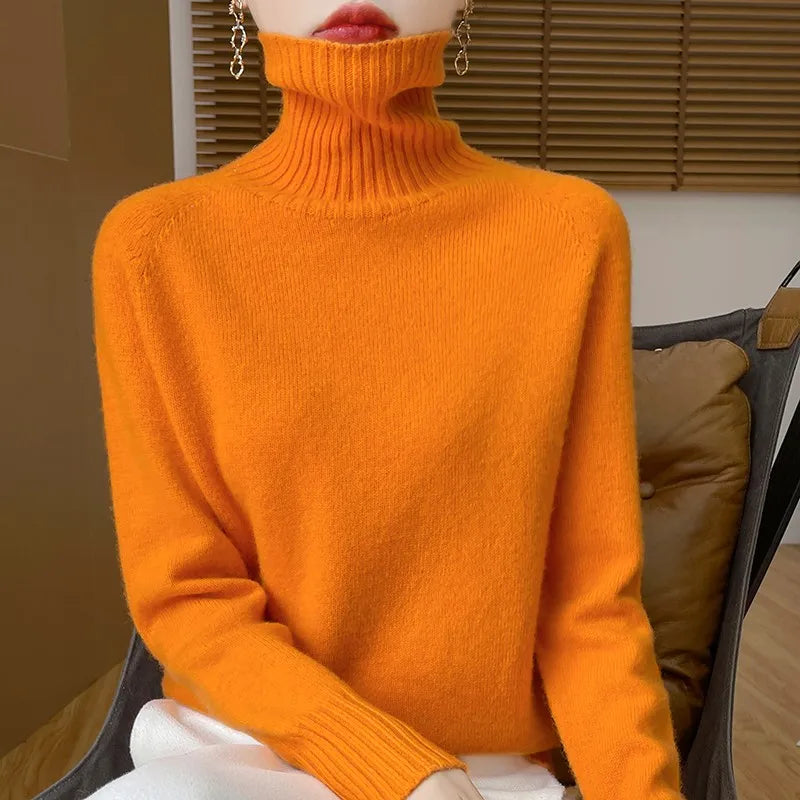 Damen Rollkragenpullover Strickpullover Weich Schlicht Langarm