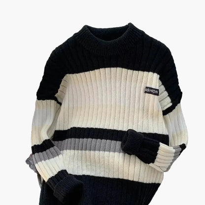 Men's chunky knit pullover with stripes – fashionable casual sweater for everyday and winter