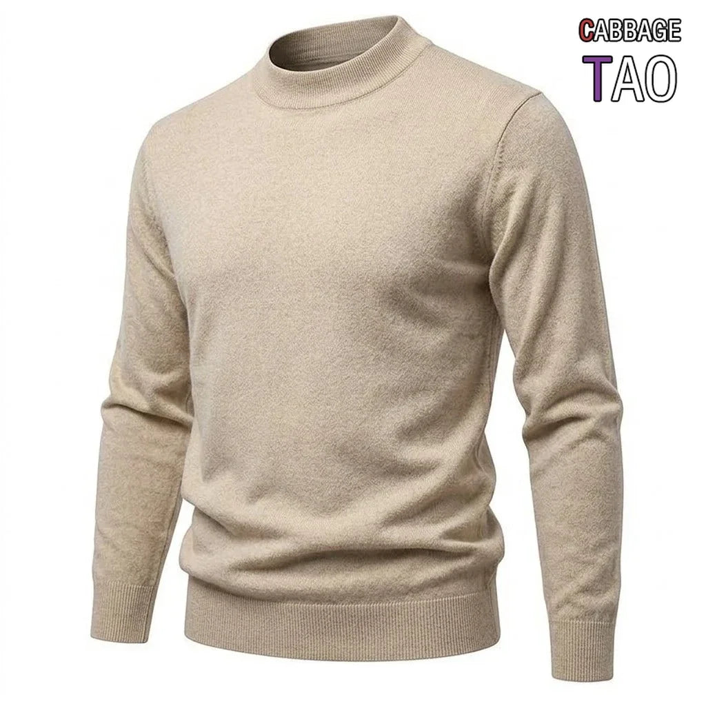 Men's long-sleeve mock-neck basic knit sweater