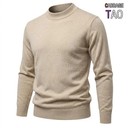 Men's long-sleeve mock-neck basic knit sweater