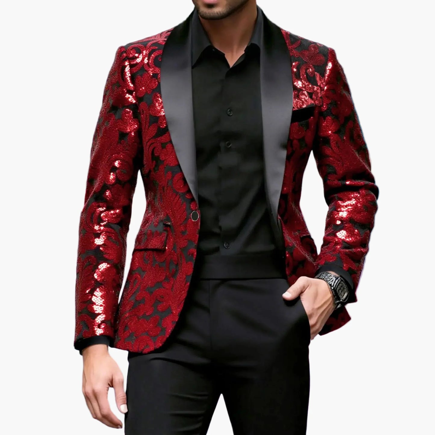 Men's Tuxedo Jacket – Elegant Party Blazer with Glitter Sequins and Modern Shawl Collar for Festive Occasions