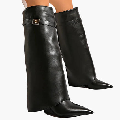 Women's slouchy boots with pointed toe and flat heel – fashionable casual and party boots