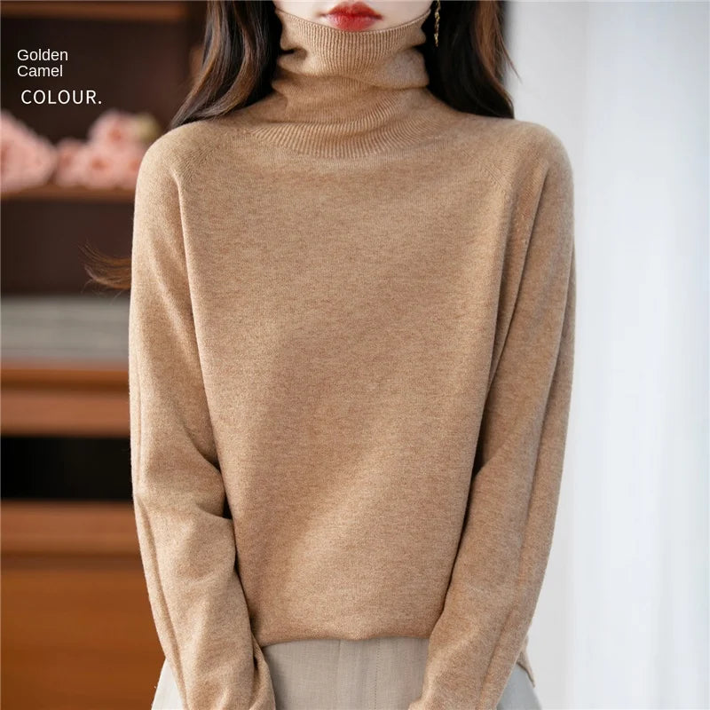 Women's long-sleeve turtleneck knitted sweater warm