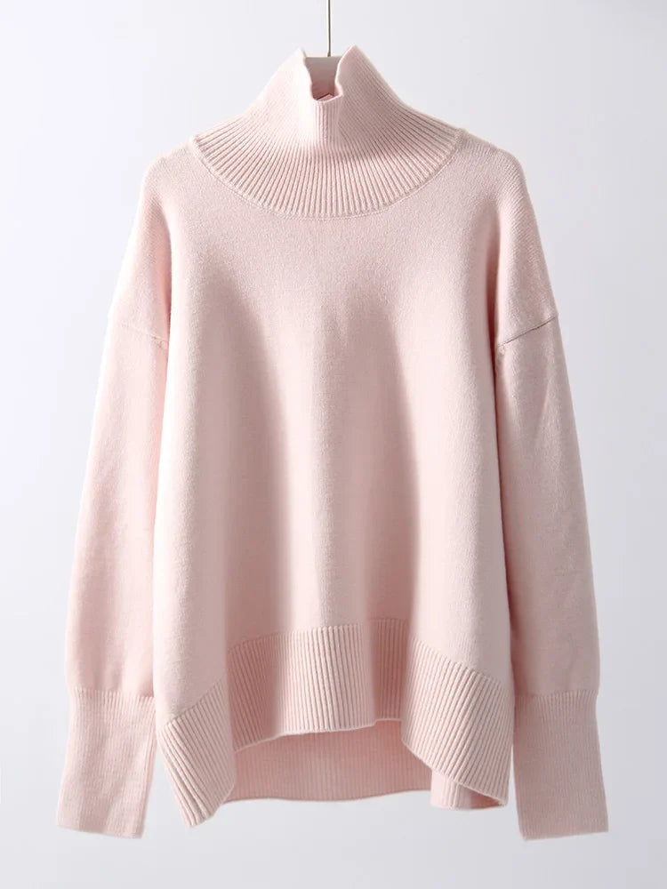 Women's oversized turtleneck knitted sweater long sleeves