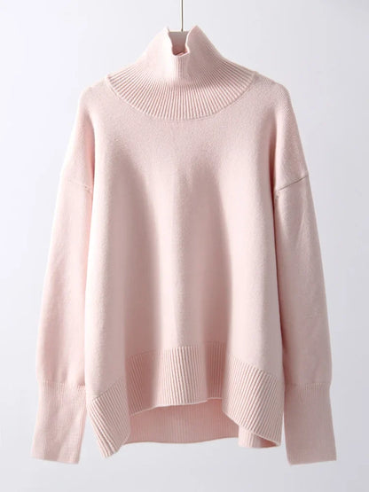Women's oversized turtleneck knitted sweater long sleeves