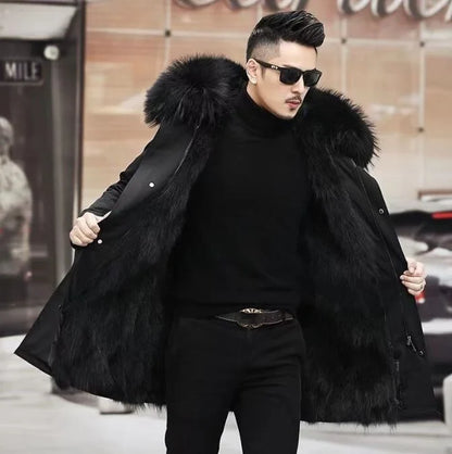 Herren Winterparka mit abnehmbarem Kunstpelz-Futter und Kapuze