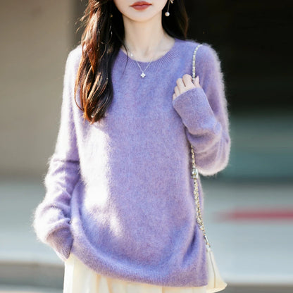 Women's soft fine-knit crew-neck long-sleeve sweater