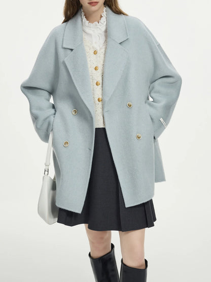 Women's short double-breasted coat in soft material
