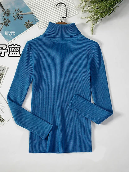 Ribbed women's basic long-sleeved turtleneck sweater