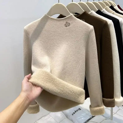 Women's turtleneck sweater with soft lining, warm long-sleeve shirt