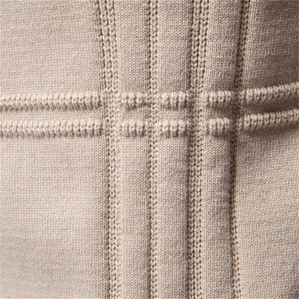 Men's crew-neck sweater ribbed texture beige