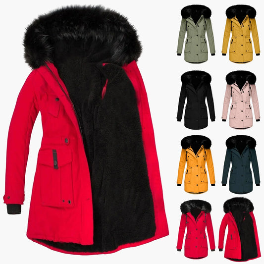 Women's winter coat with hood – vintage style, plus size, long parka for everyday and leisure