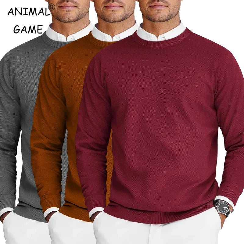 Men's fine-knit crew-neck sweater long-sleeve