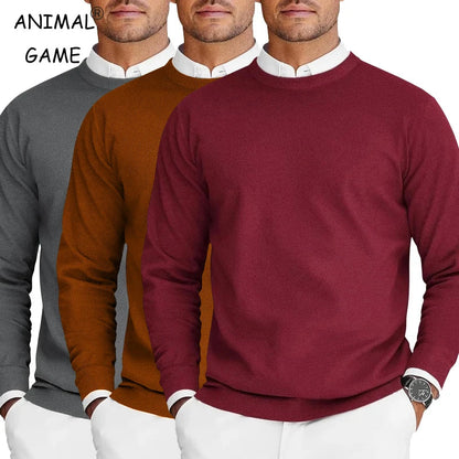 Men's fine-knit crew-neck sweater long-sleeve