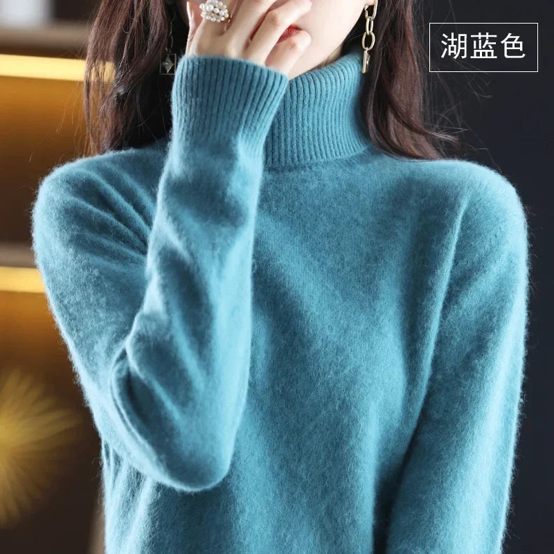 Women's turtleneck sweater long sleeves fine-knit sweater soft material
