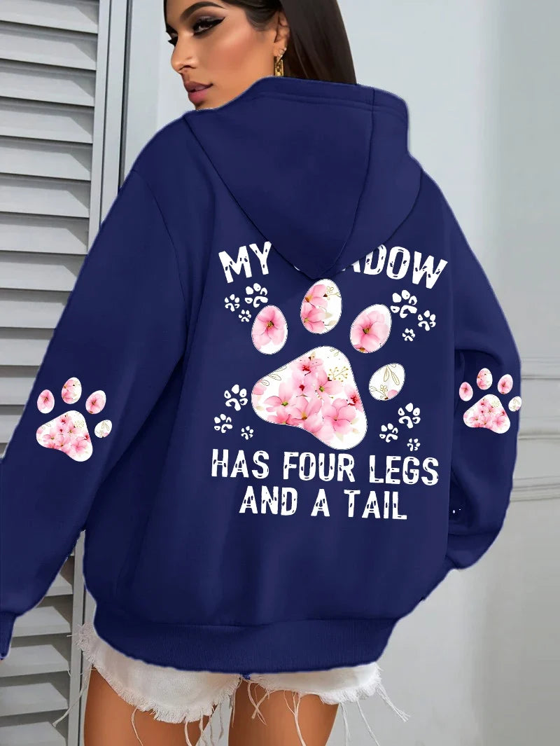 Women's hoodie with hood and animal motif - "My Shadow Has Four Legs And A Tail"