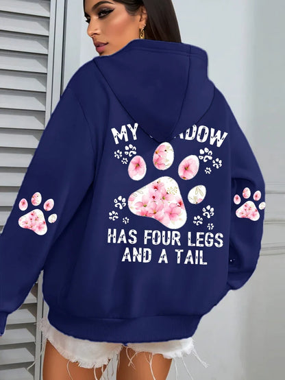 Women's hoodie with hood and animal motif - "My Shadow Has Four Legs And A Tail"