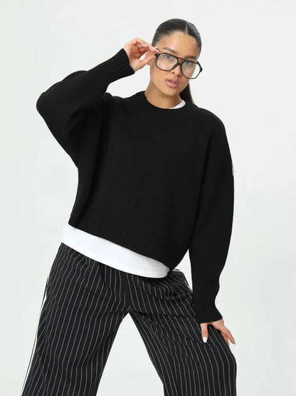 Women's oversized crew-neck long-sleeve knit sweater