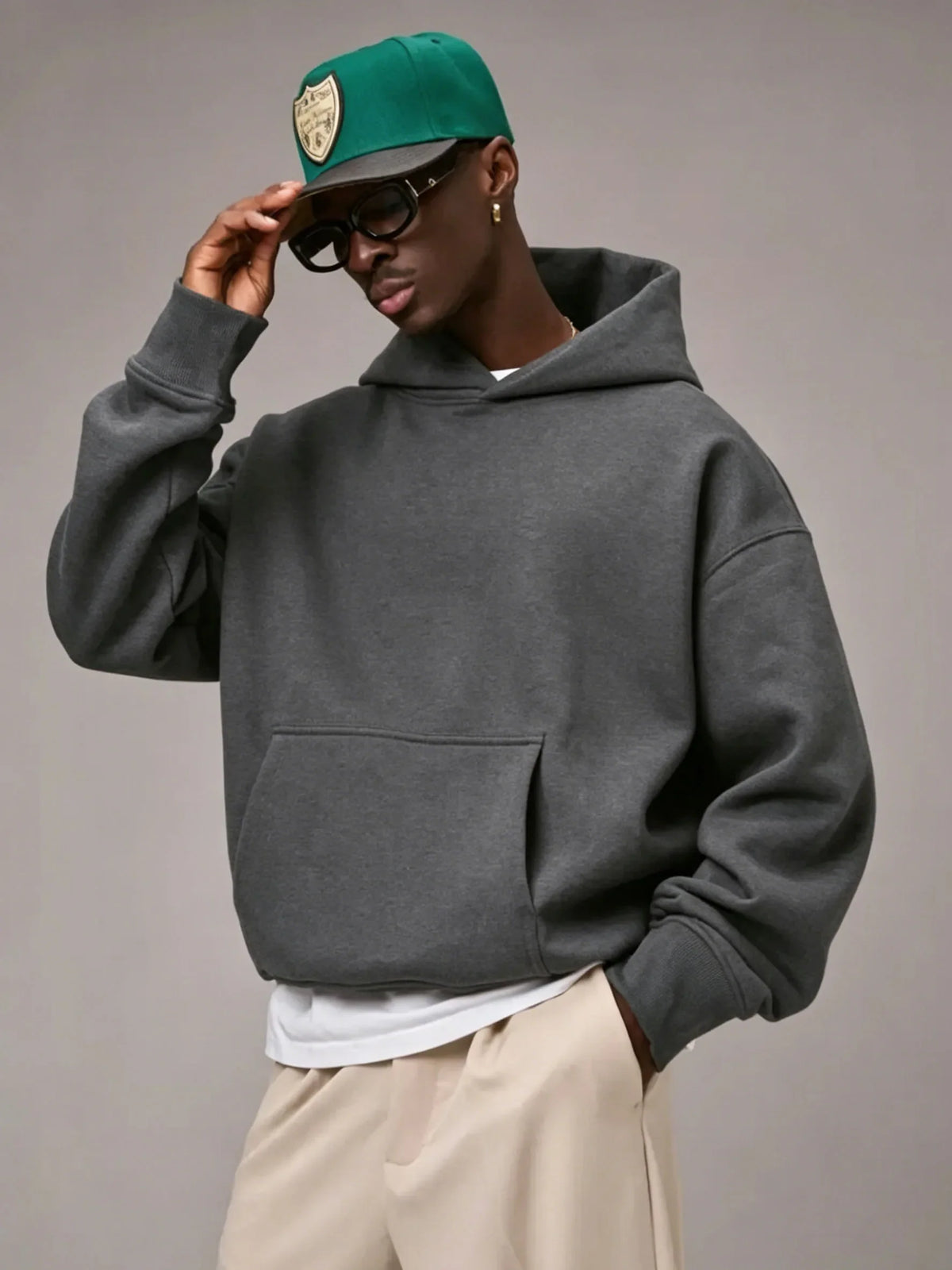 Men's Oversized Hoodie with Kangaroo Pocket, Solid Color