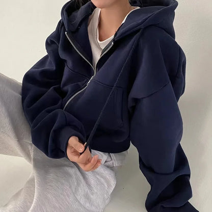 Women's cropped zip-up hoodie - Oversized fit