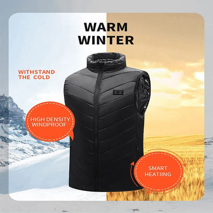 Heated quilted vest with USB connection and 21 heating zones, black