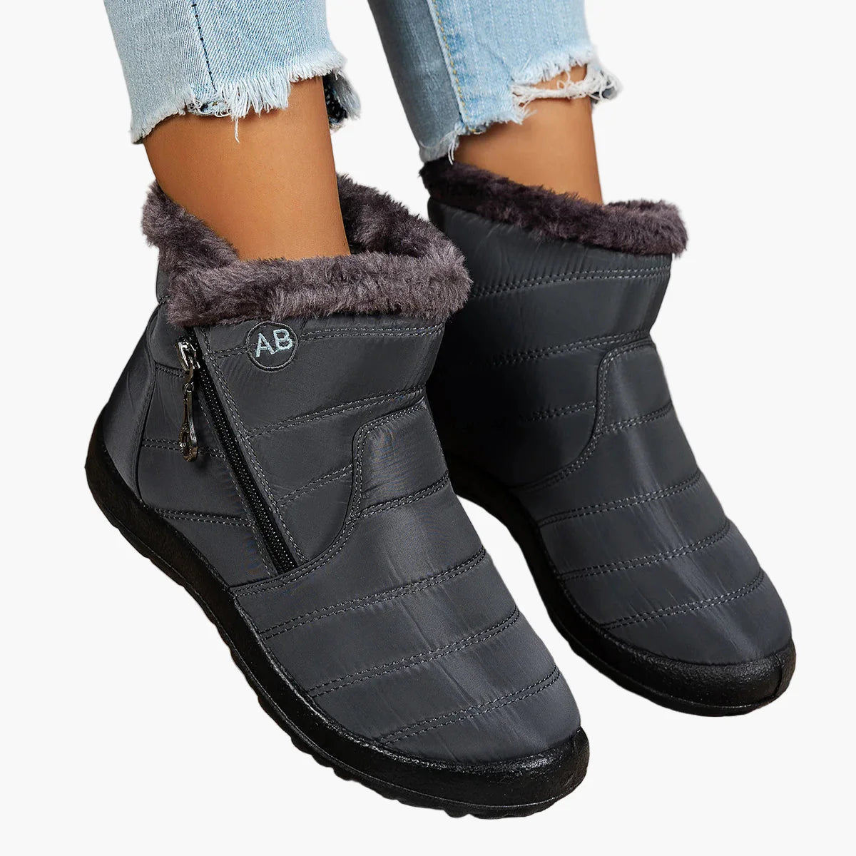 Women's winter boots with warm lining and zipper – Comfortable, non-slip outdoor shoes for cold days