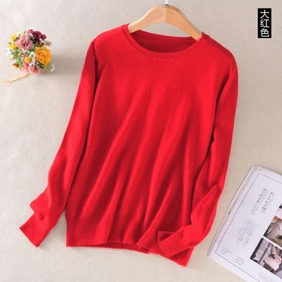 Women's Crew Neck Long-Sleeve Basic Knit Sweater in Many Colors