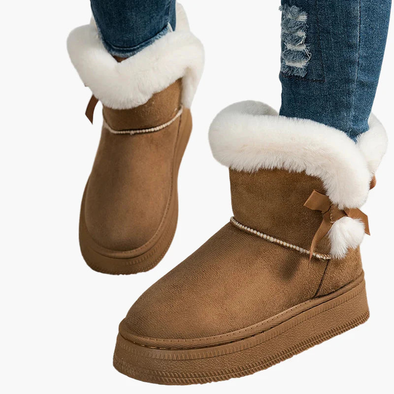 Women's winter ankle boots with bow, warm lined, fashionable casual boots