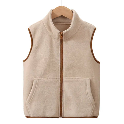 Children's fleece vest with zipper and stand-up collar