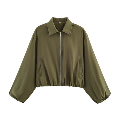 Women's cropped bomber jacket with zipper & collar