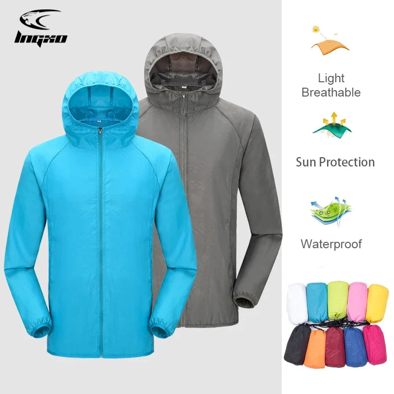 Lightweight hooded windbreaker jacket with zipper & sun protection for outdoor activities